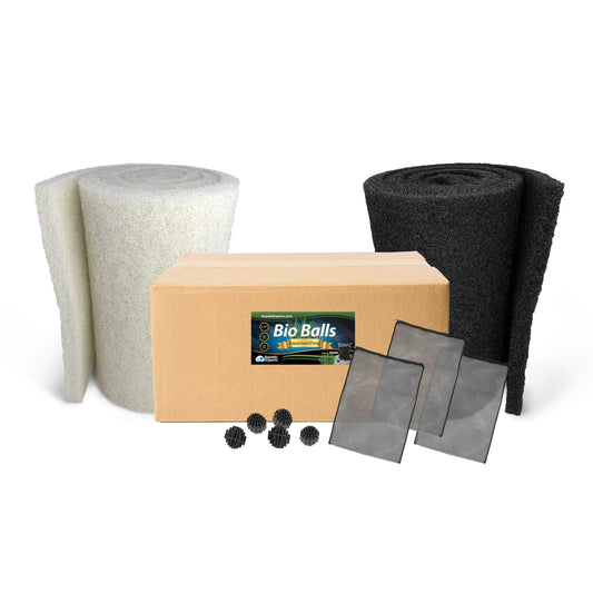 Pond Bundle - Black Coarse Filter Pad 18" x 72" + White Fine Pond Filter Pad 18" x 72" + 900 Bio Balls Bundle coral frag – live coral frag | Gem State Corals