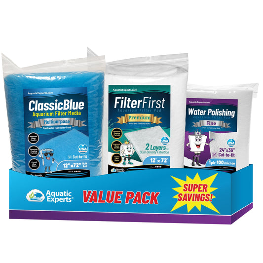 Aquarium Bundle - ClassicBlue 12"x72" + FilterFirst 12"x72" + Polishing Filter Pad 100 Micron - 1 pack coral frag – live coral frag | Gem State Corals